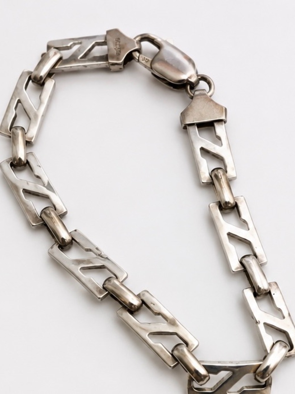 Vintage Italy 925 Sterling Silver Geometric Link Bracelet 7” Open Link Chain